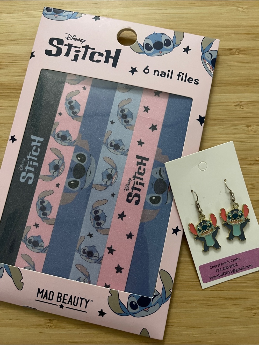 Disney Stitch Gift Bundle Nail Files & Handmade Dangle Earrings Cute Kawaii Y2K